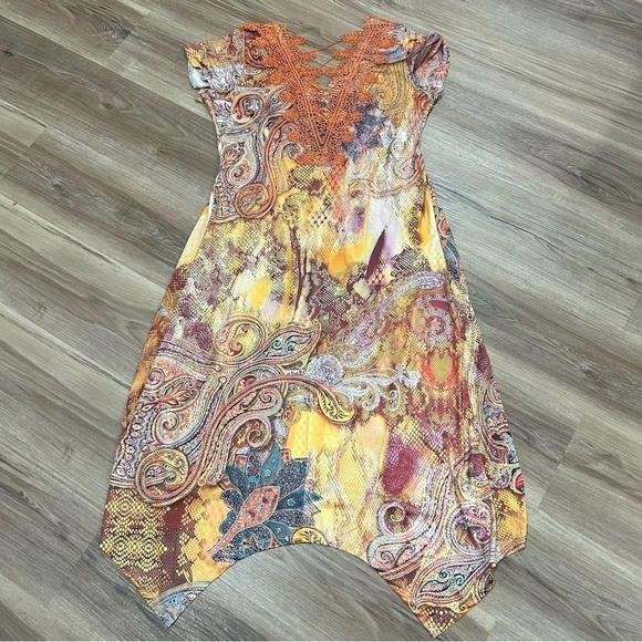 One World Orange Paisley Snake Skin Print Dress Women size Medium - Picture 9 of 14